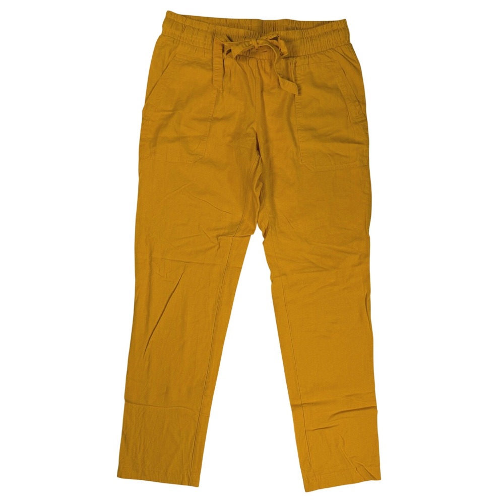 Cklass Boho Coastal Women Linen Blend Drawstring Pants Mustard Yellow Cotton